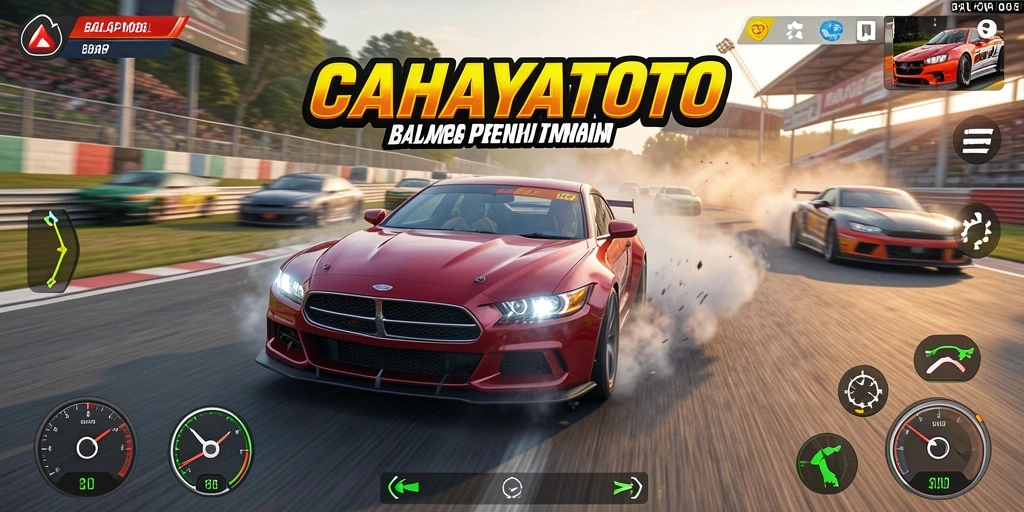 Antarmuka game CAHAYATOTO menampilkan mobil balap yang siap bertanding.