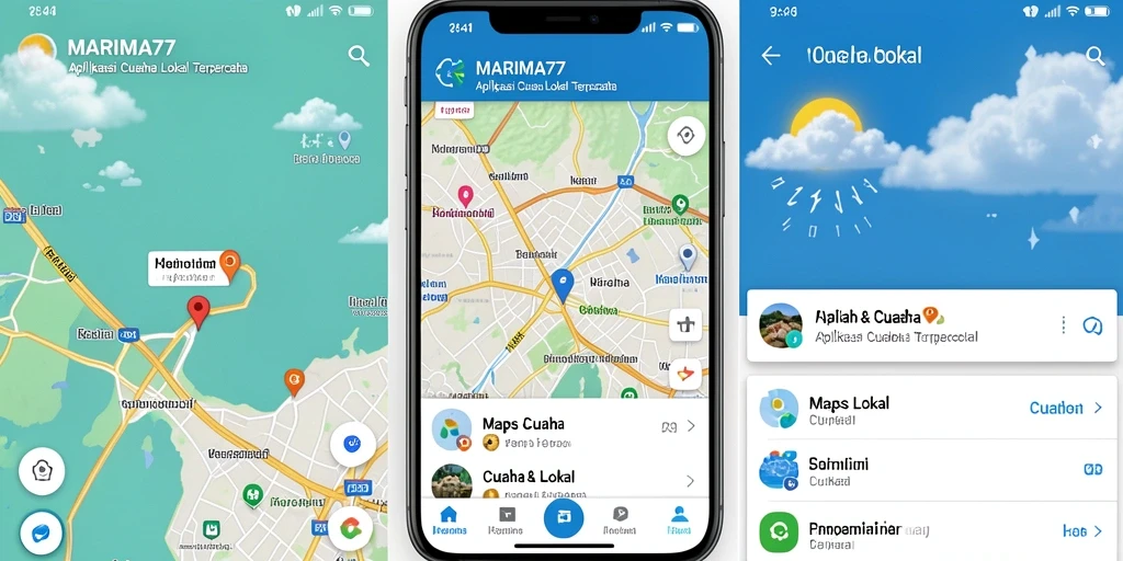 Screenshot aplikasi MARIMA77 menampilkan antarmuka cuaca lokal yang jelas.
