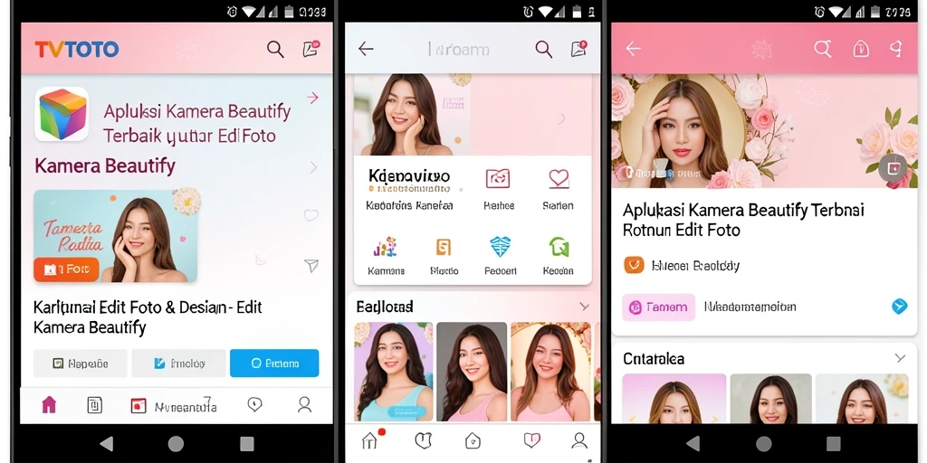 Tampilan antarmuka TVTOTO dengan fitur Kamera Beautify yang menarik.