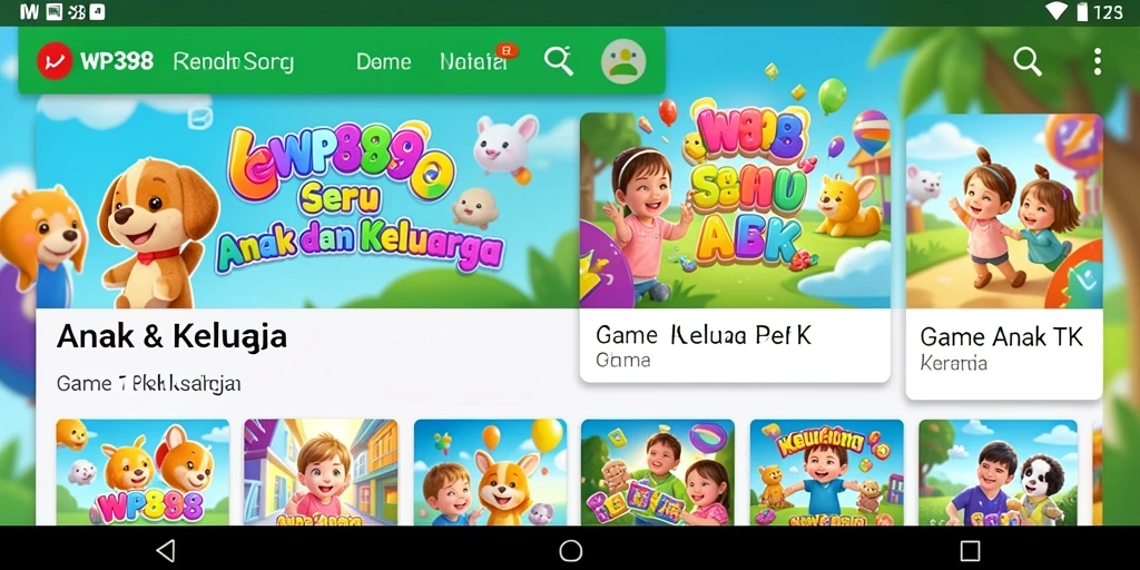Antarmuka aplikasi WP888 yang ceria dan edukatif untuk anak.